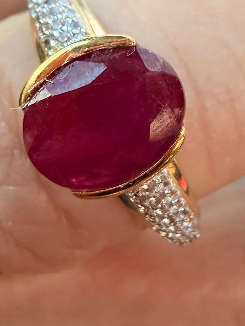 10K Yellow Gold/925 Sterling Silver NW Zircon and Ruby Ring